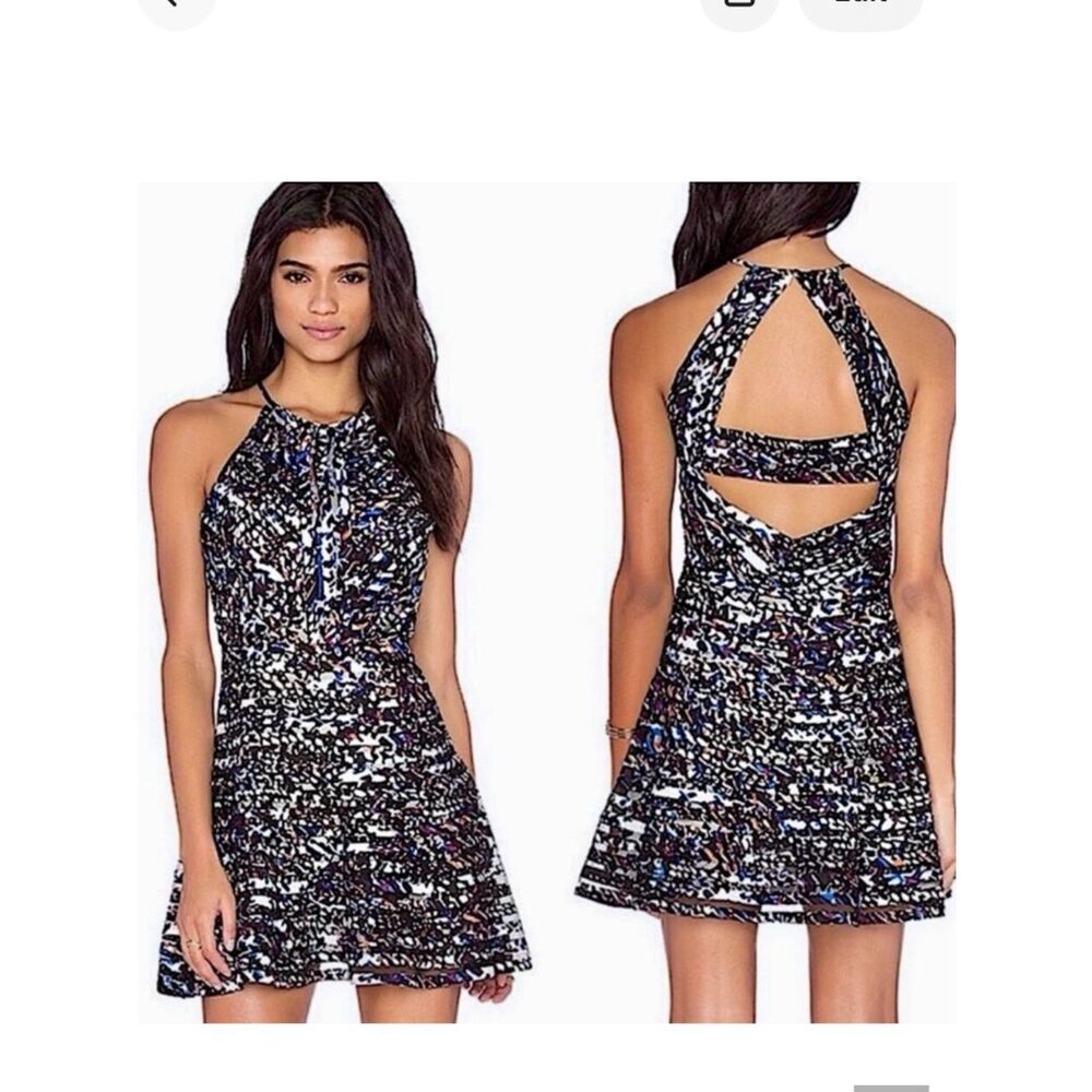 Parker Zulma Halter Fit and Flare Mini Dress in Black/Multi Women’s XS